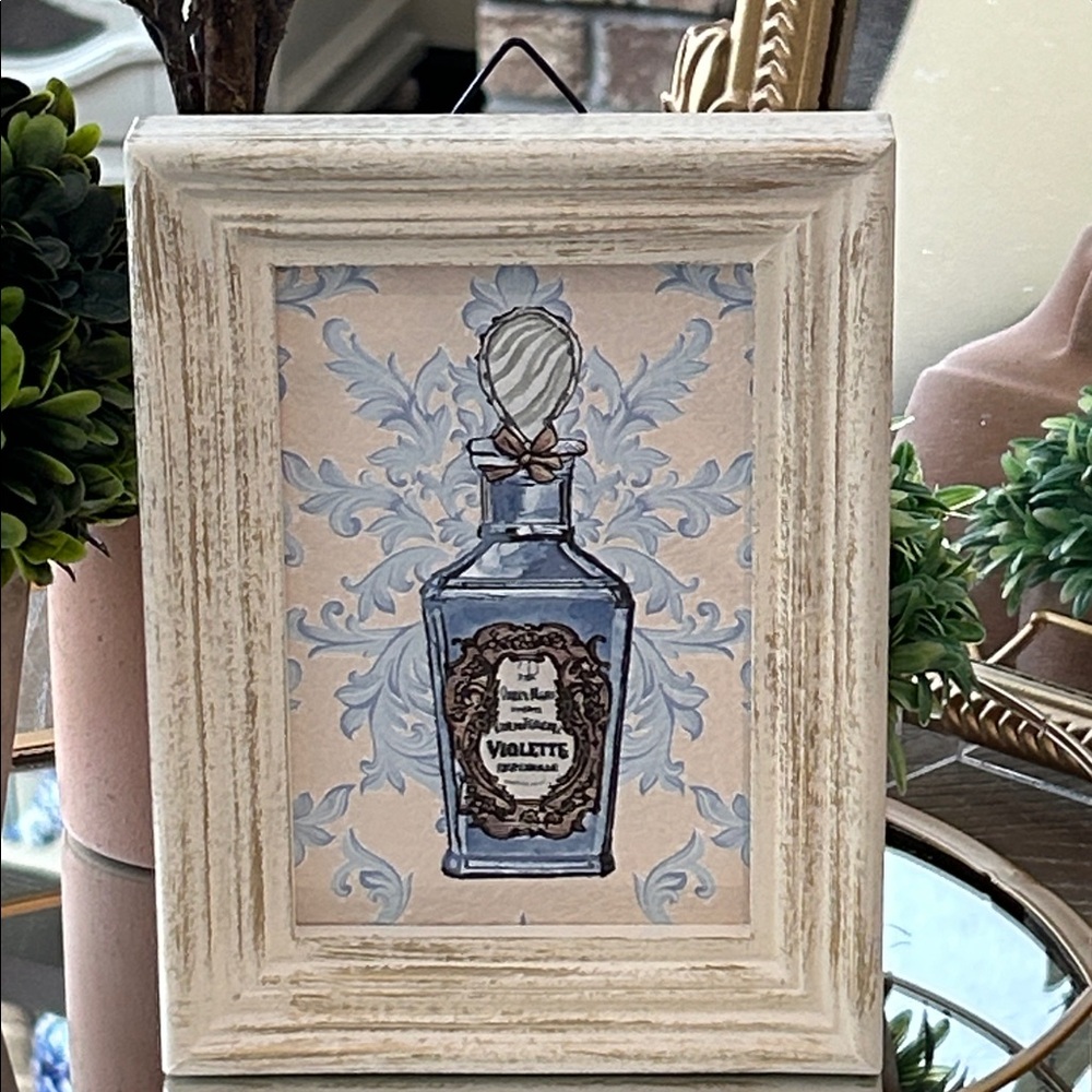 NEW! French Toile Shabby Chic Floral Vintage Perfume Glass Bottle Wall Art - Picture 3 of 5